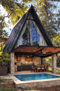Modern A-frame cabin design exterior