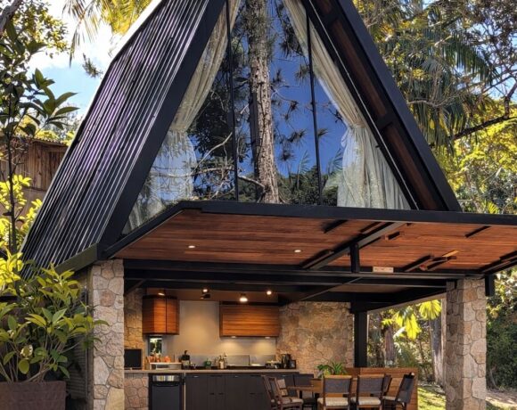 Modern A-frame cabin design exterior