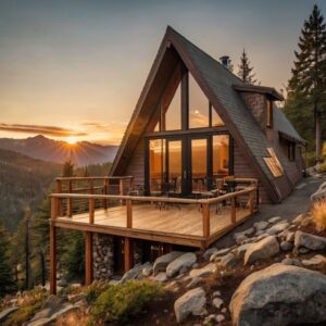 A-Frame Home Living design with wooden deck