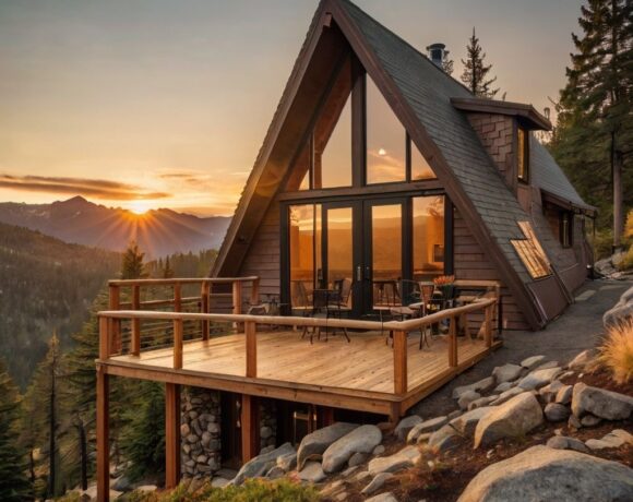 A-Frame Home Living design with wooden deck