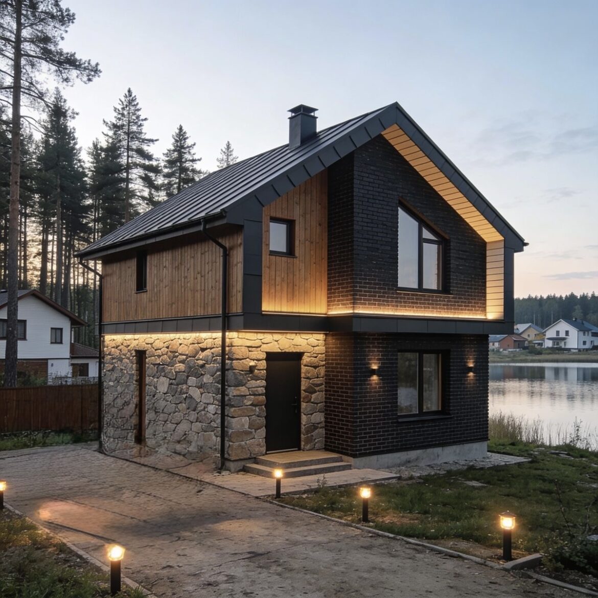 Modern lakeside retreat design interior.