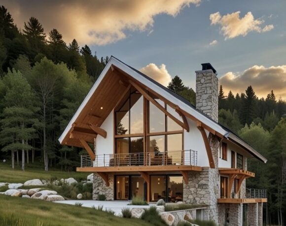 modern rustic a-frame cabin interior